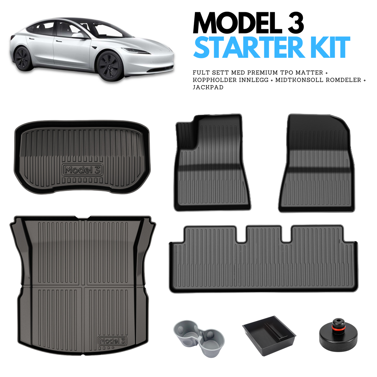 Startpakke gulvmatter – Tesla Model 3 Highland - bilde 1